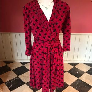 Liz Claiborne Houndstooth Wrap Dress Red